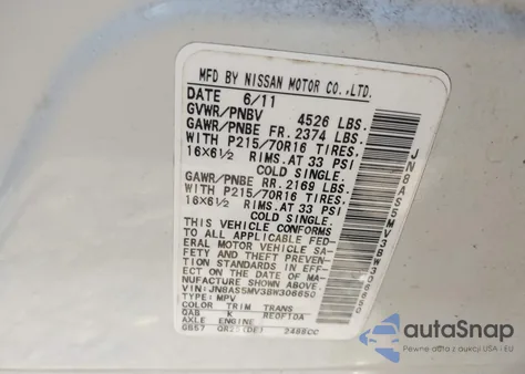 2011 Nissan Rogue S из США, поврежденный, VIN JN8AS5MV3BW306650